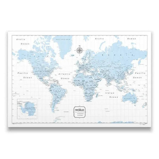 Push Pin World Map: Light Blue (Pins Included)