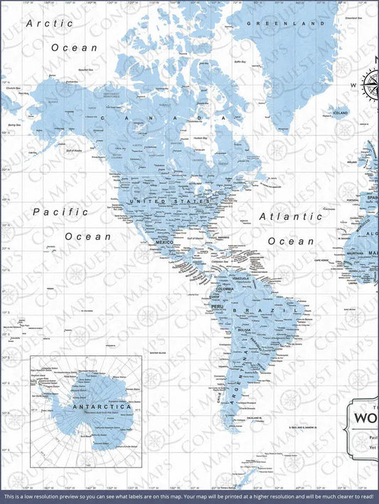 Push Pin World Map: Light Blue (Pins Included)