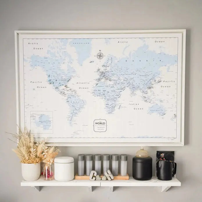 Push Pin World Map: Light Blue (Pins Included)