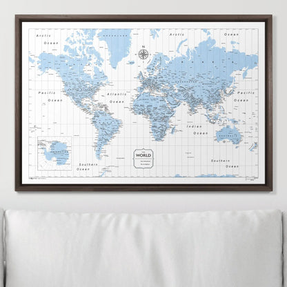 Push Pin World Map: Light Blue (Pins Included)
