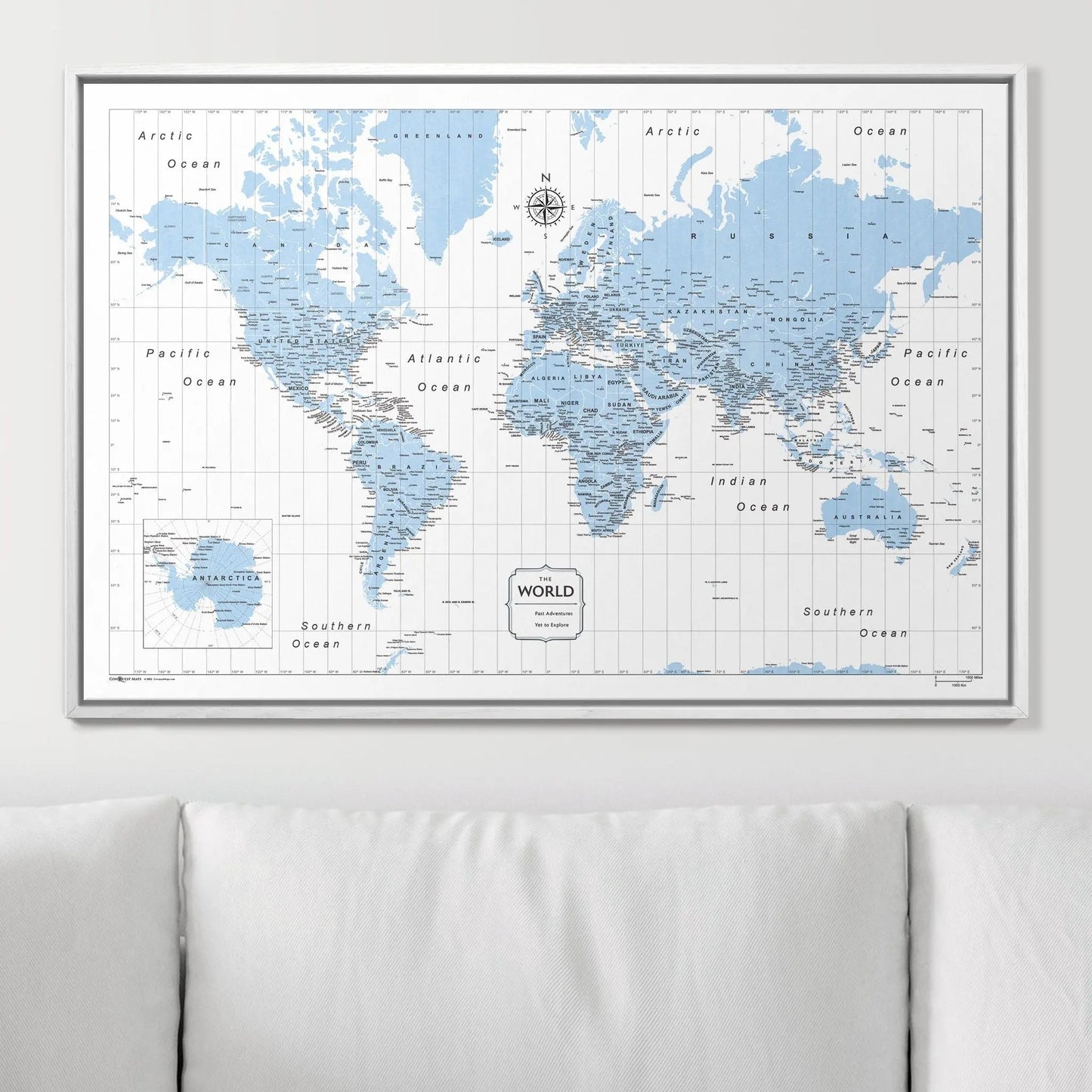 Push Pin World Map: Light Blue (Pins Included)