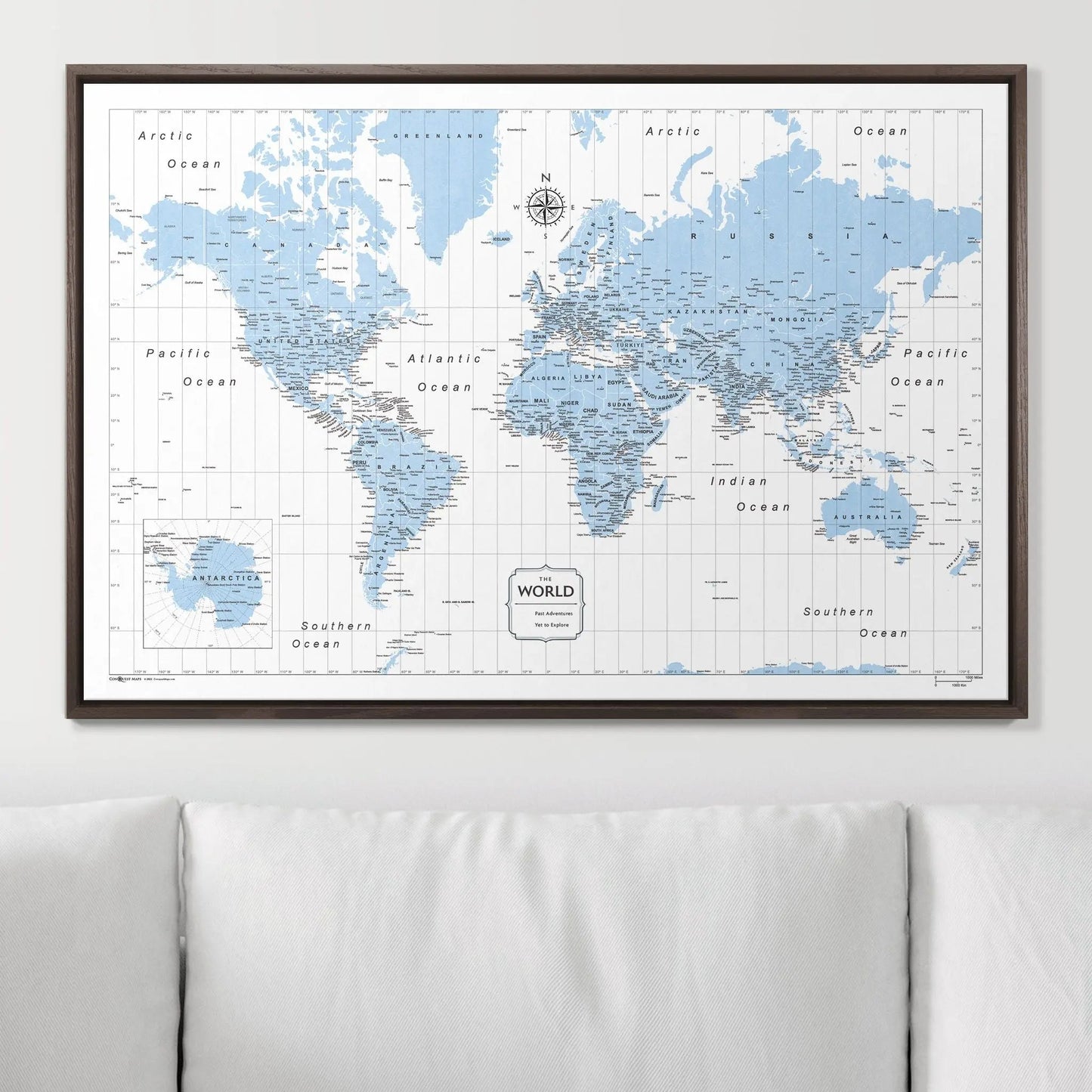 Push Pin World Map: Light Blue (Pins Included)