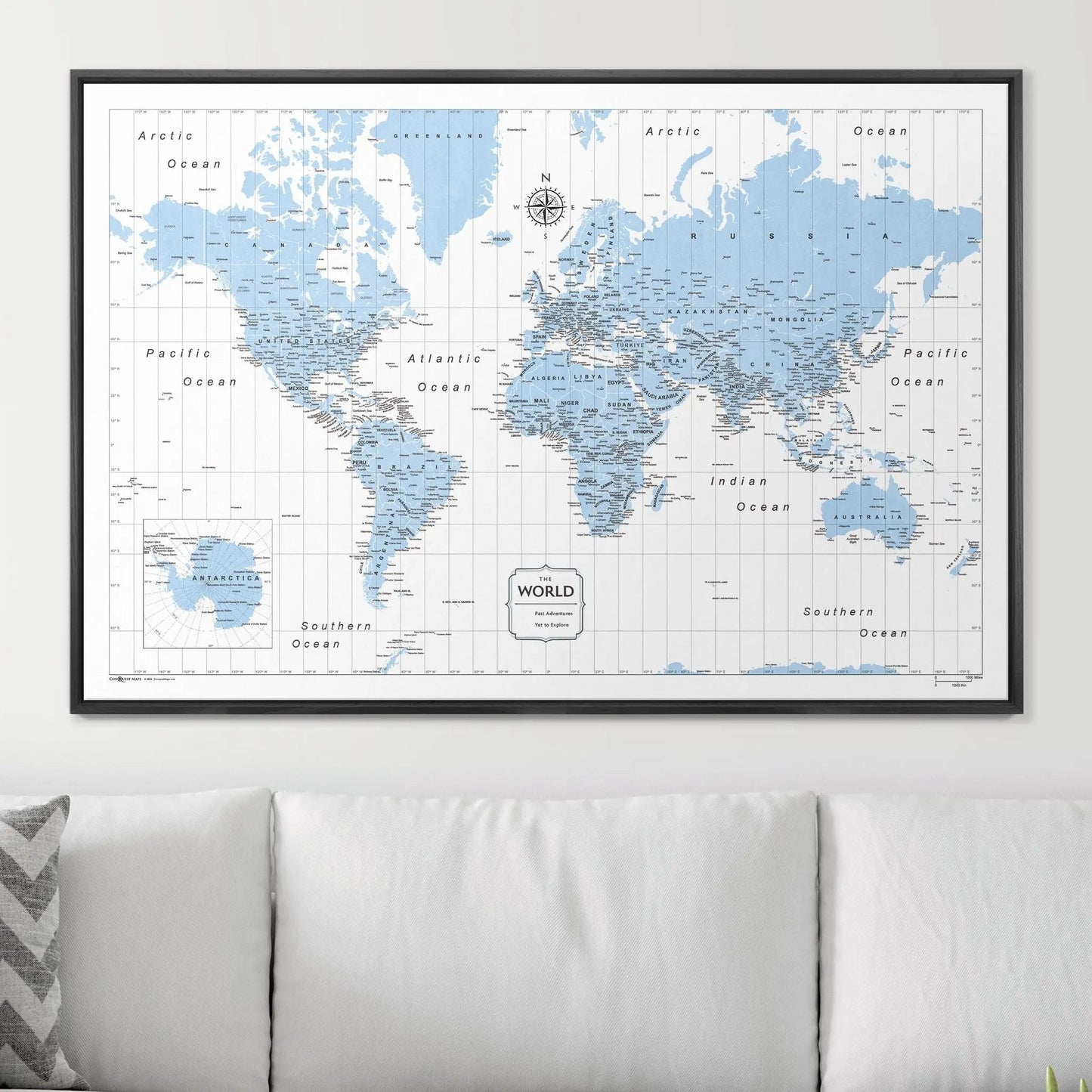 Push Pin World Map: Light Blue (Pins Included)