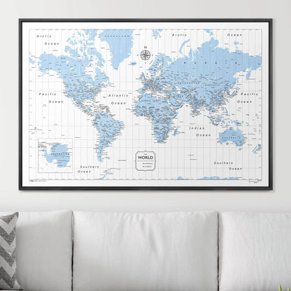 Push Pin World Map: Light Blue (Pins Included)