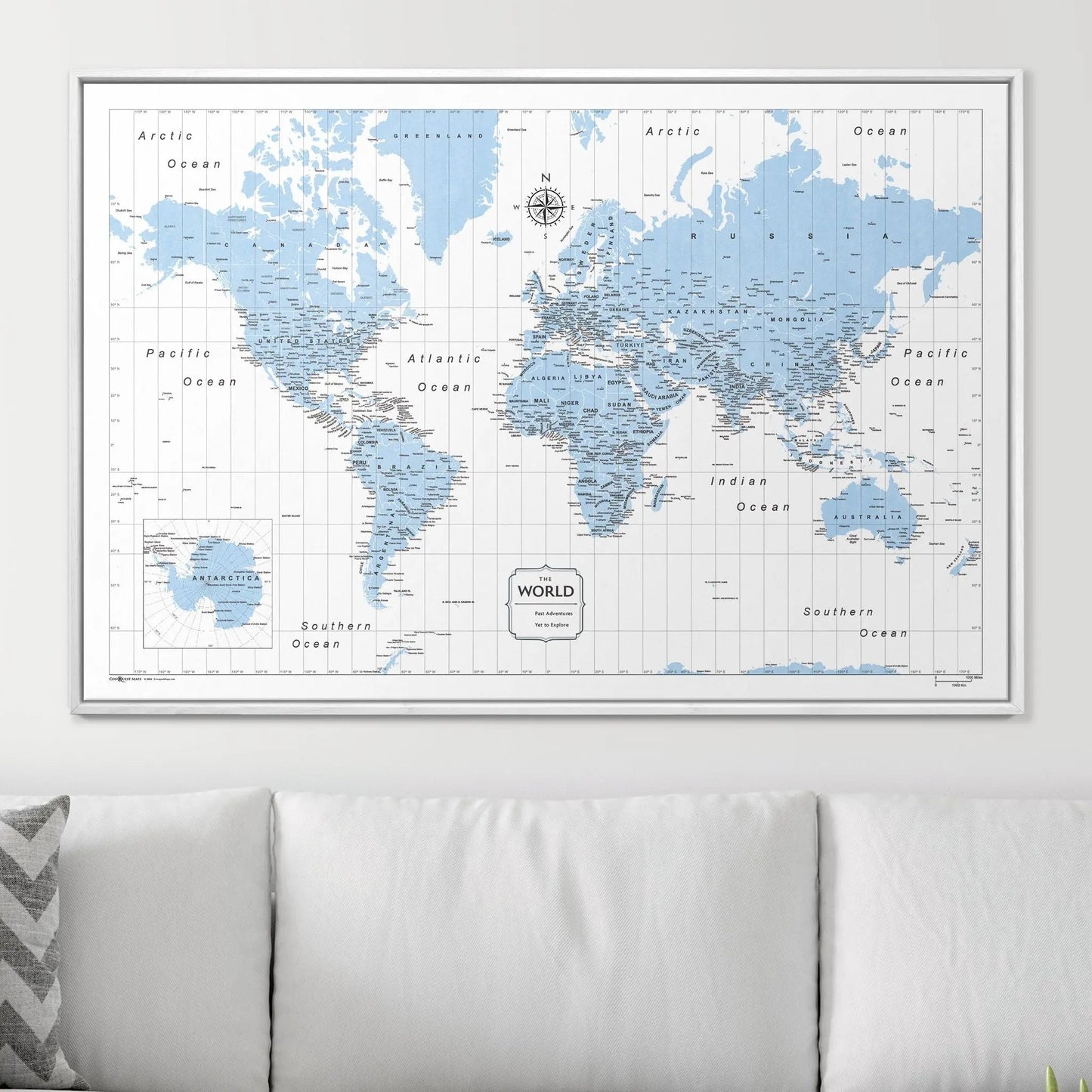 Push Pin World Map: Light Blue (Pins Included)