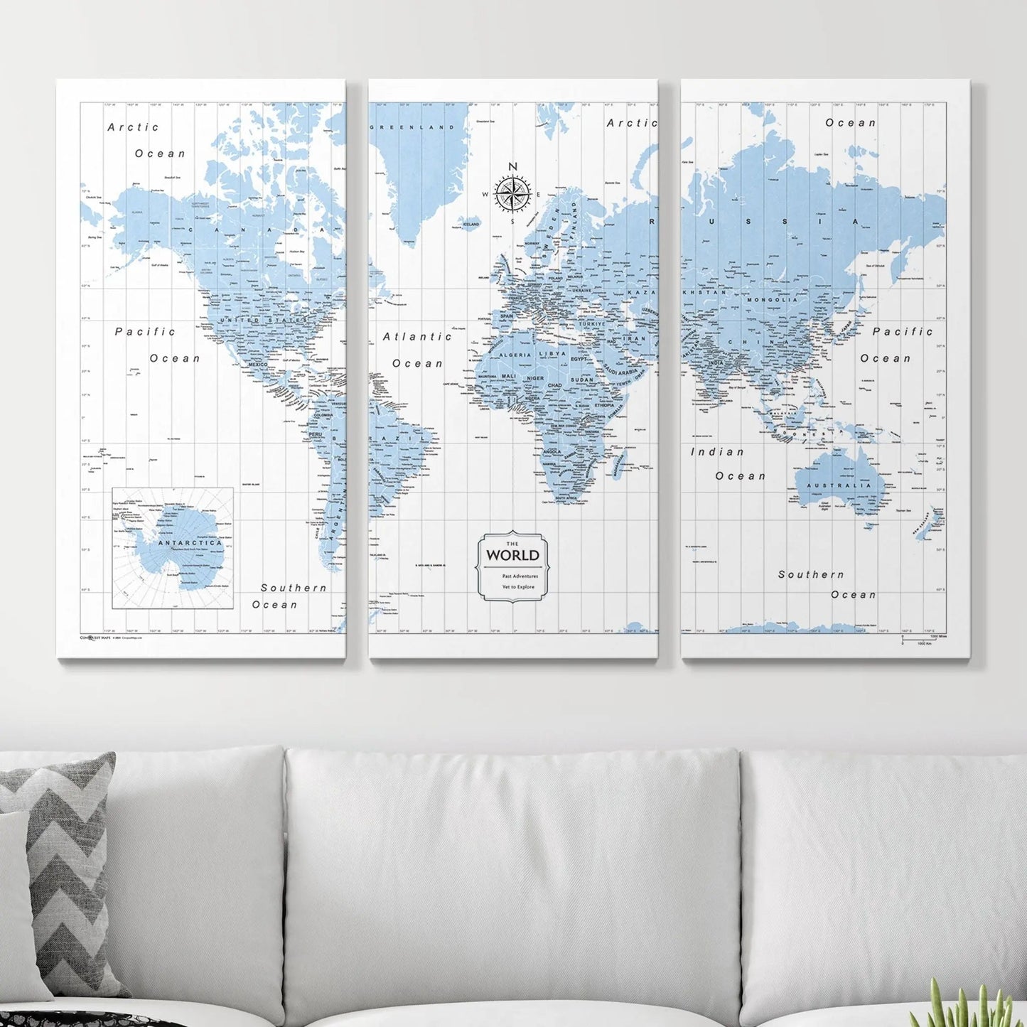 Push Pin World Map: Light Blue (Pins Included)