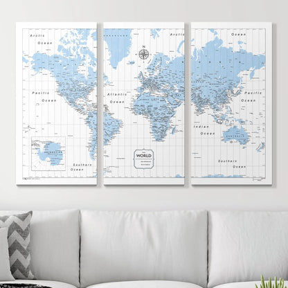 Push Pin World Map: Light Blue (Pins Included)