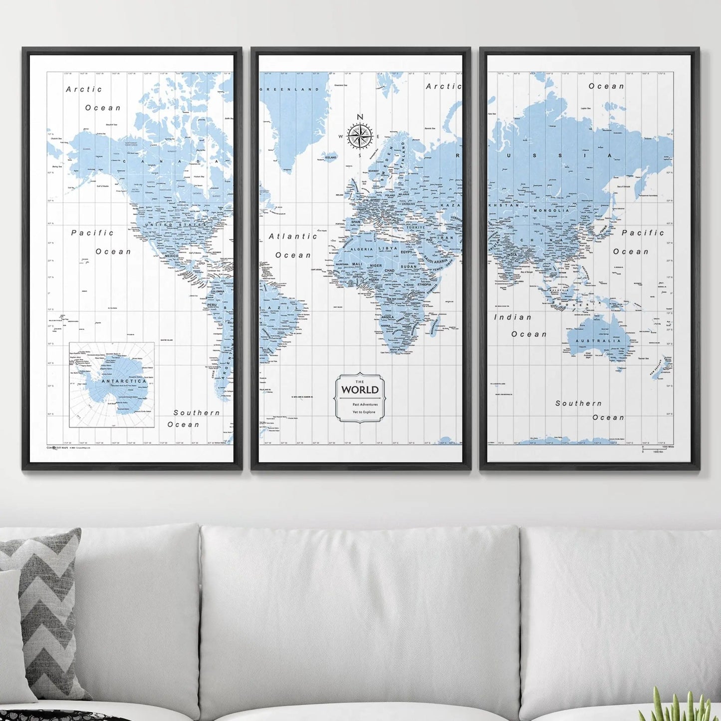 Push Pin World Map: Light Blue (Pins Included)