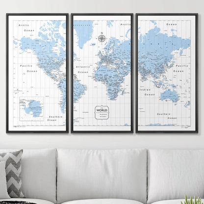 Push Pin World Map: Light Blue (Pins Included)