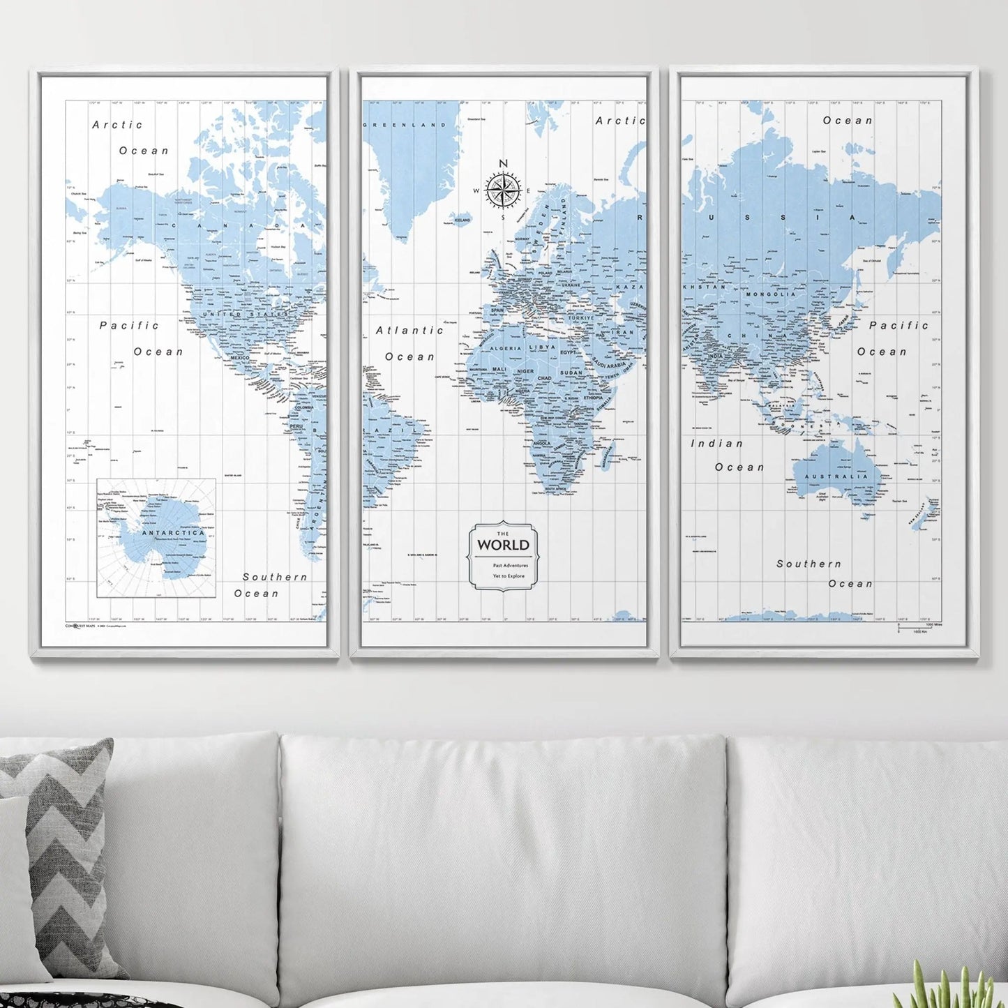 Push Pin World Map: Light Blue (Pins Included)