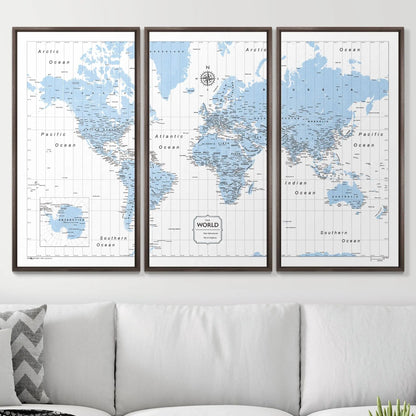 Push Pin World Map: Light Blue (Pins Included)
