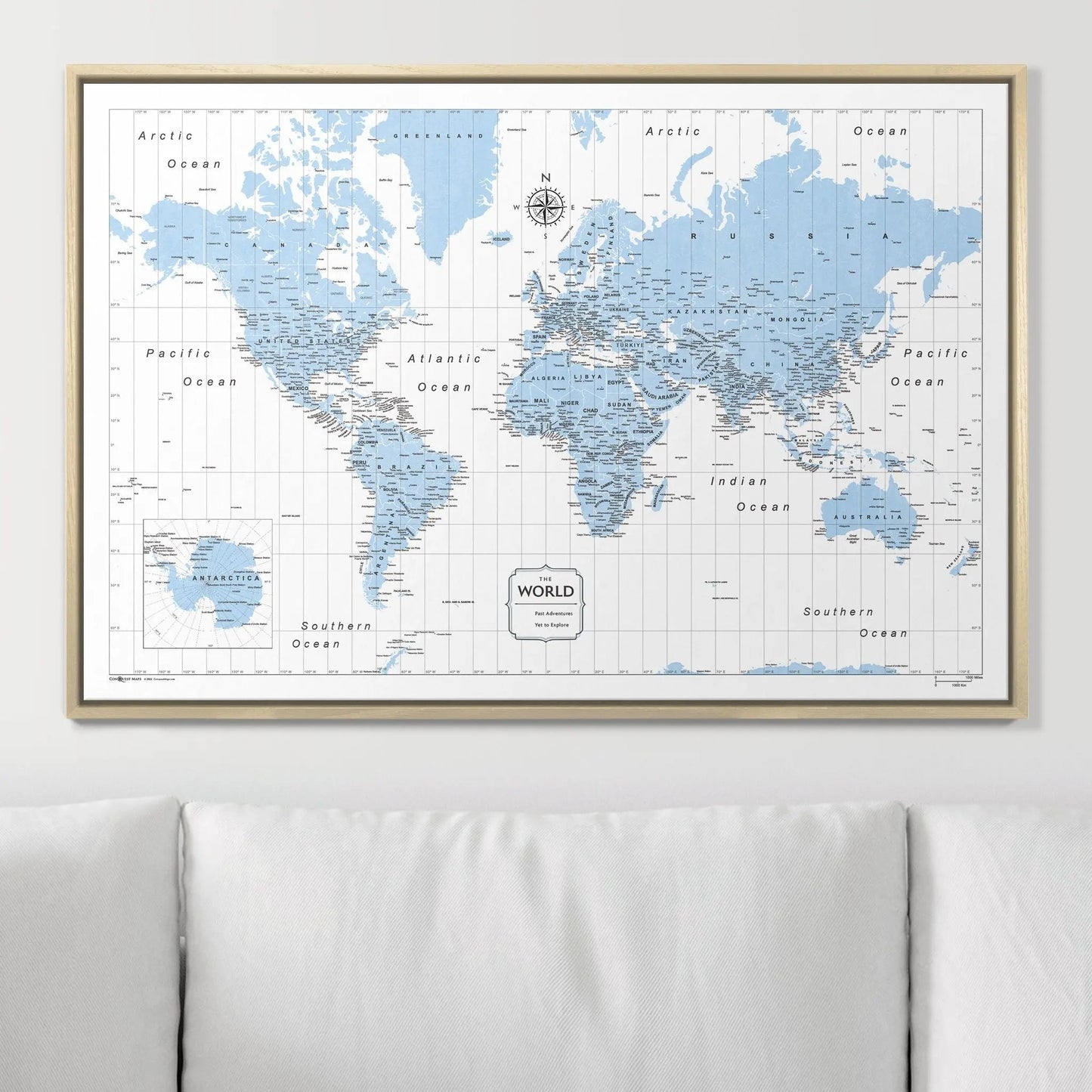 Push Pin World Map: Light Blue (Pins Included)