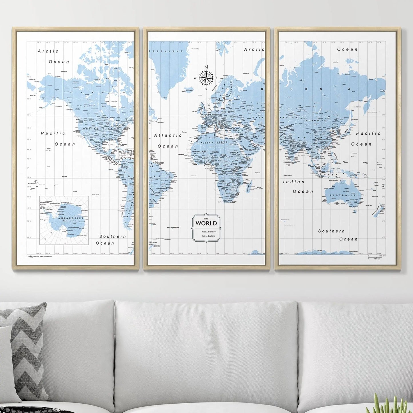 Push Pin World Map: Light Blue (Pins Included)