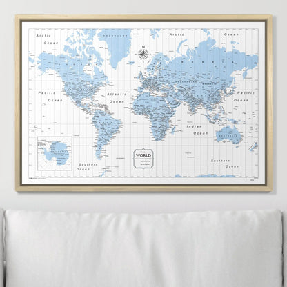 Push Pin World Map: Light Blue (Pins Included)