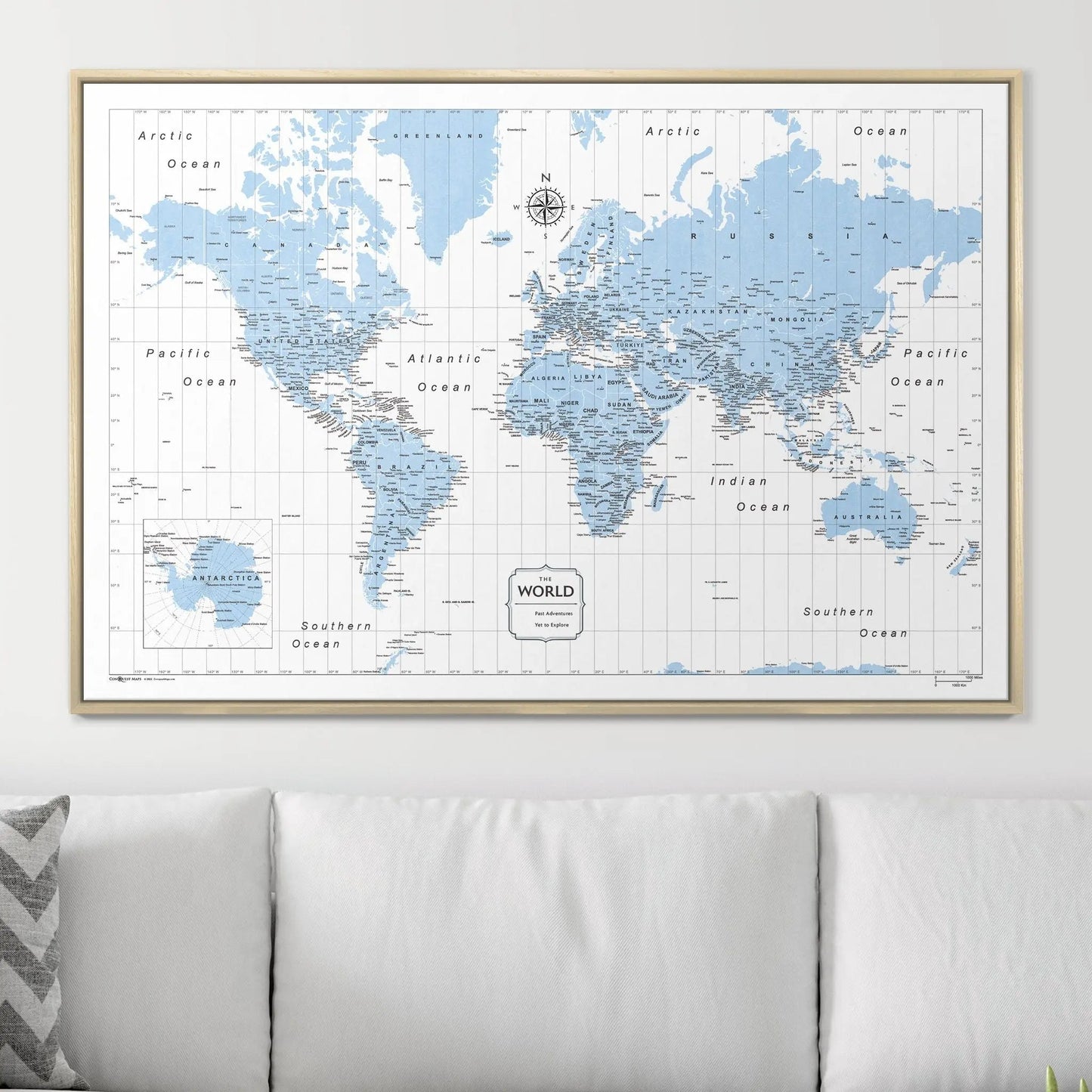 Push Pin World Map: Light Blue (Pins Included)
