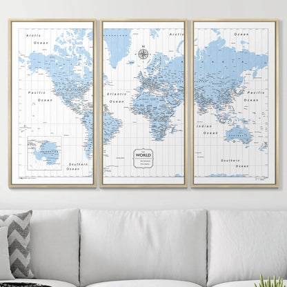 Push Pin World Map: Light Blue (Pins Included)