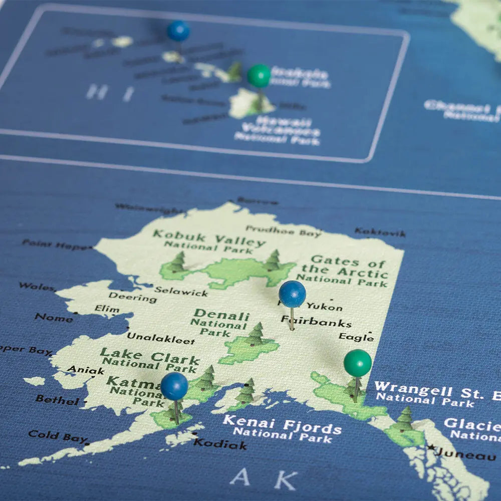 Push Pin National Parks Map: Natural Earth (Pins Included)