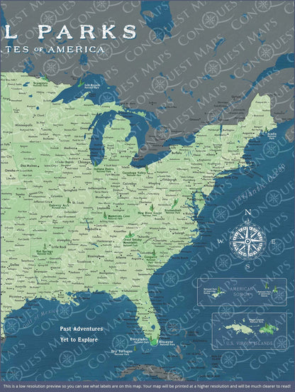 Push Pin National Parks Map: Natural Earth (Pins Included)