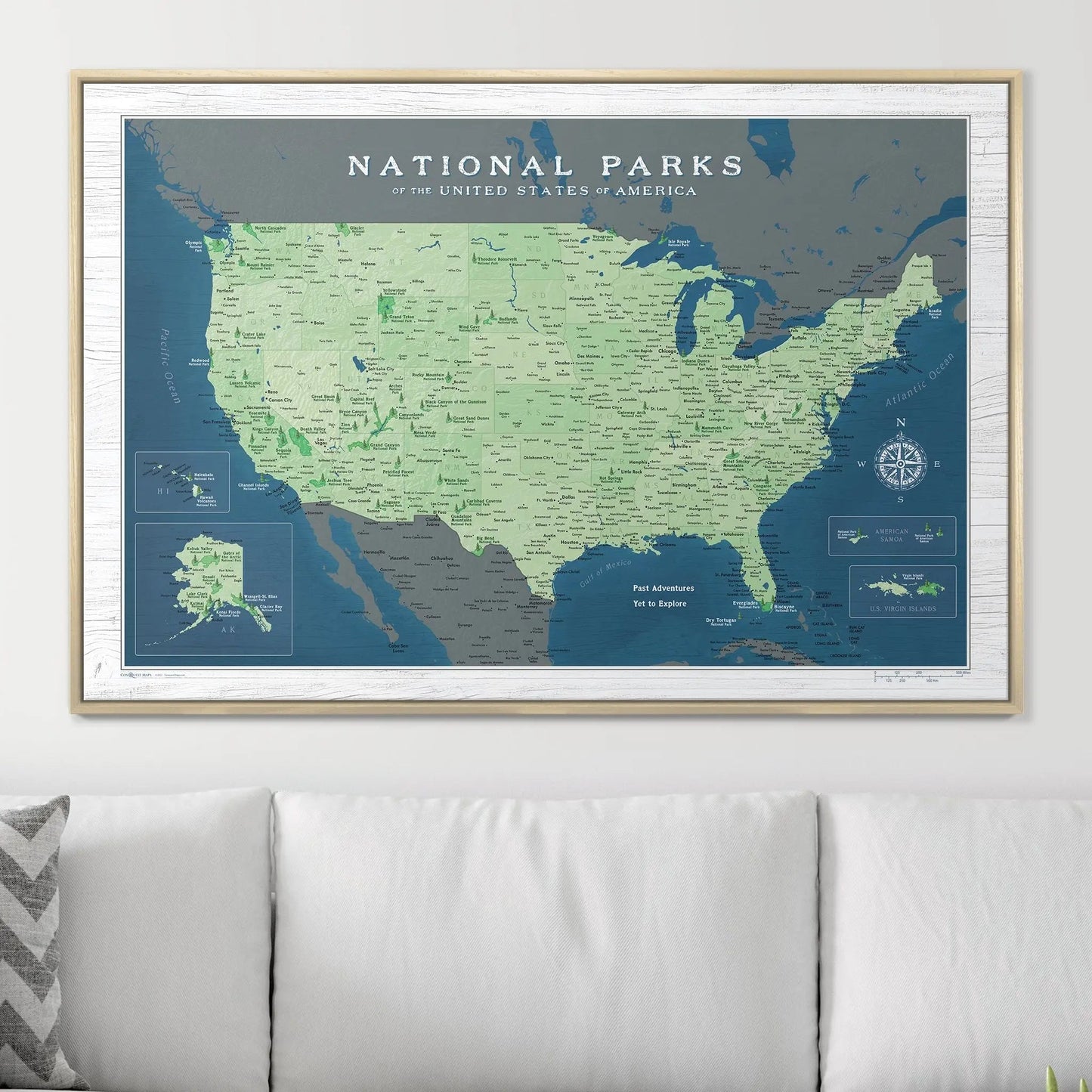 Push Pin National Parks Map: Natural Earth (Pins Included)