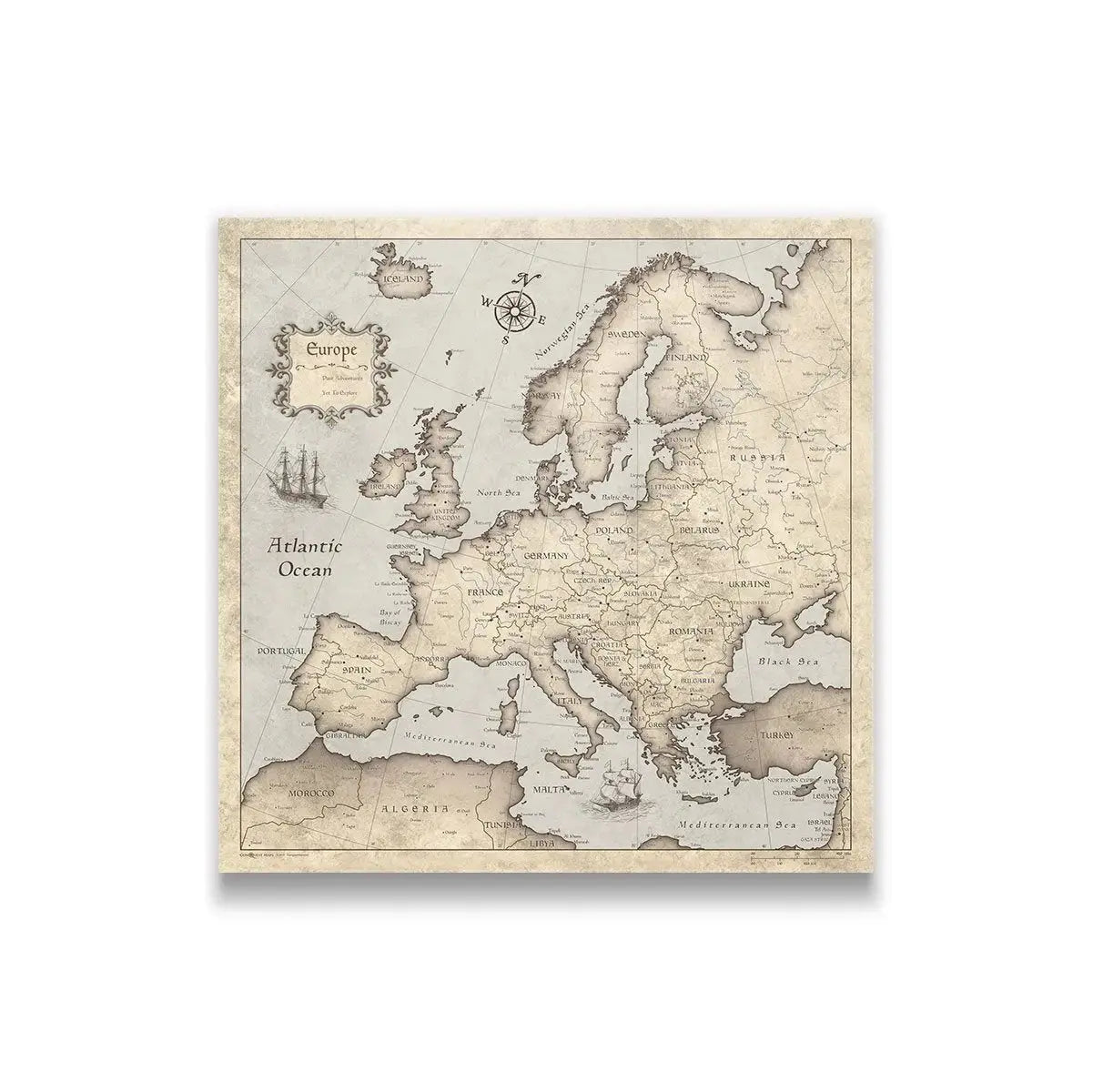 Push Pin Europe Map: Rustic Vintage (Pins Included)