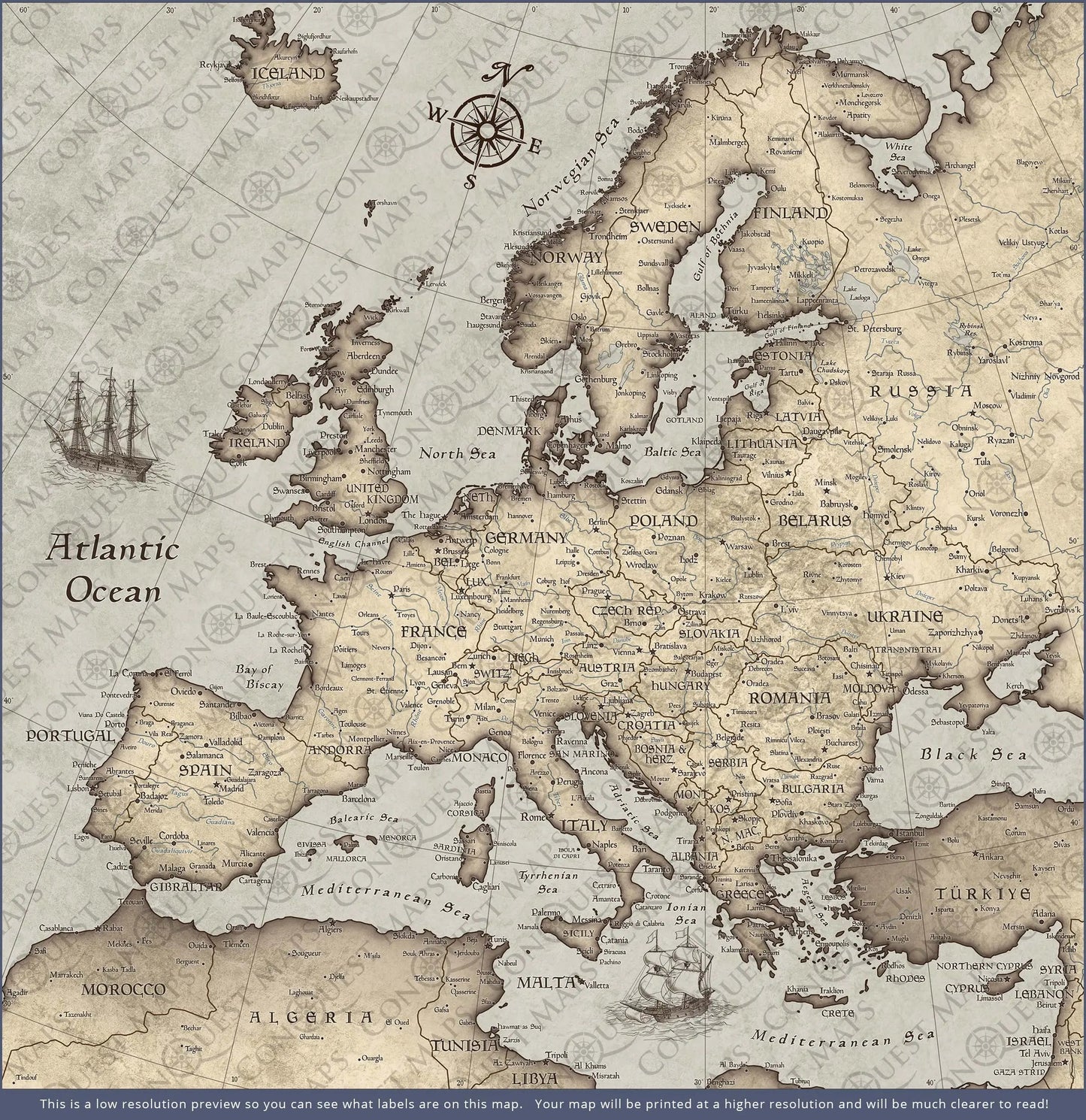 Push Pin Europe Map: Rustic Vintage (Pins Included)