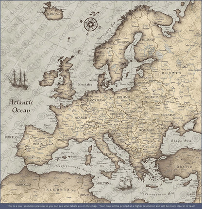 Push Pin Europe Map: Rustic Vintage (Pins Included)