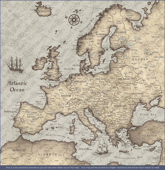 Push Pin Europe Map: Rustic Vintage (Pins Included)