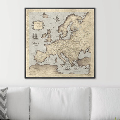 Push Pin Europe Map: Rustic Vintage (Pins Included)