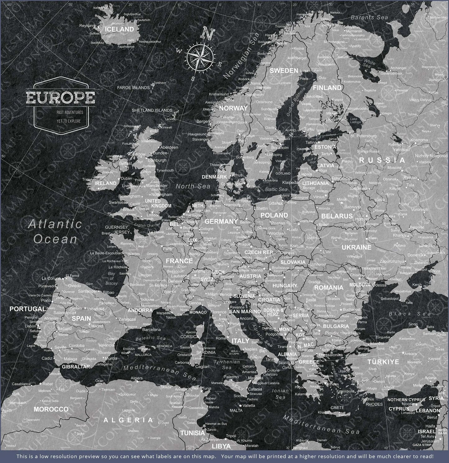 Push Pin Europe Map: Modern Slate (Pins Included)