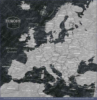 Push Pin Europe Map: Modern Slate (Pins Included)