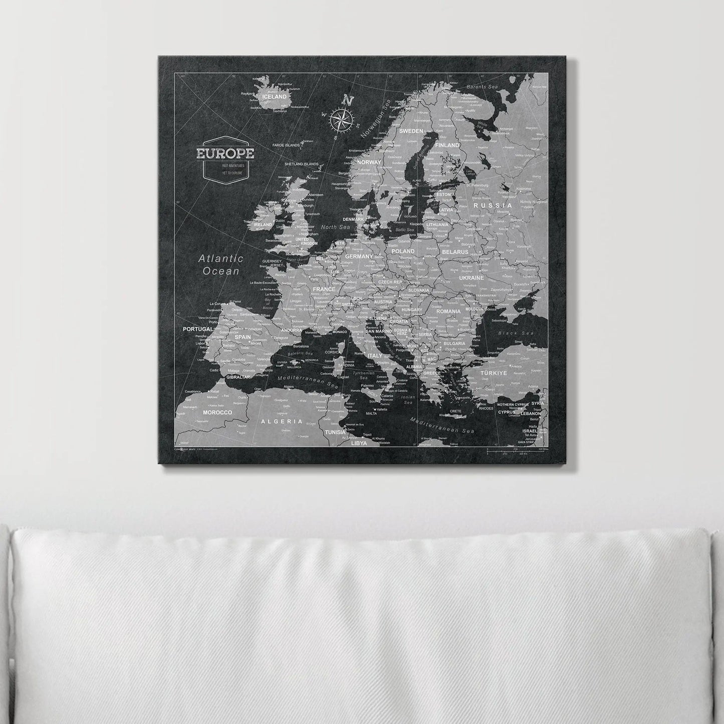 Push Pin Europe Map: Modern Slate (Pins Included)