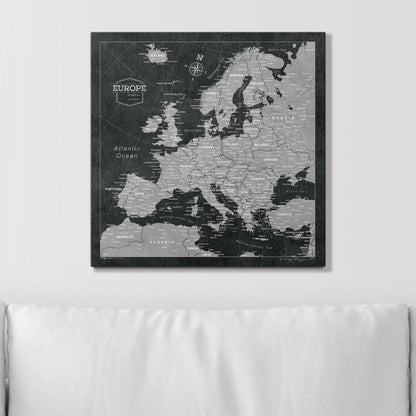Push Pin Europe Map: Modern Slate (Pins Included)