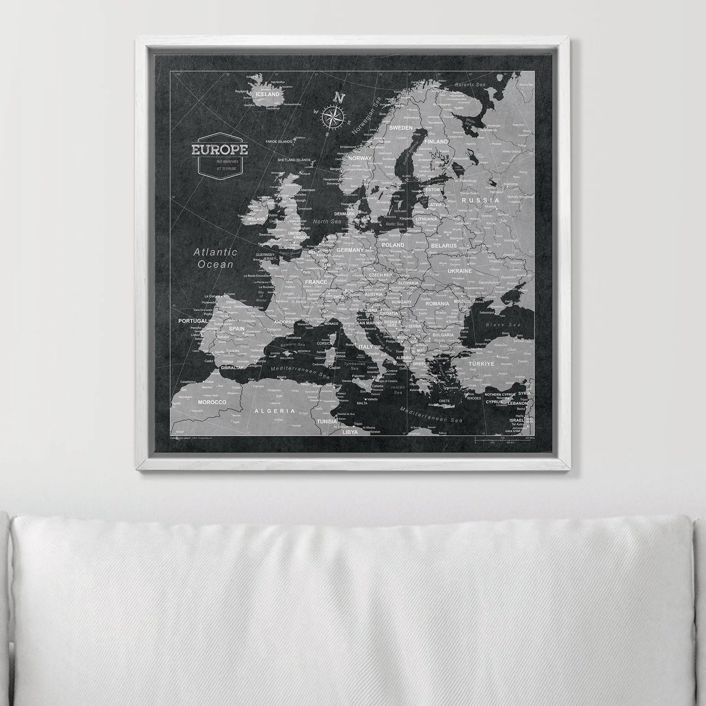 Push Pin Europe Map: Modern Slate (Pins Included)