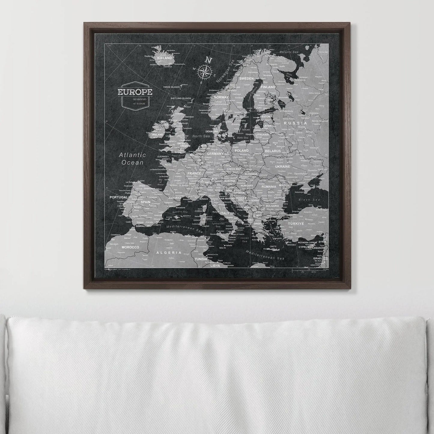 Push Pin Europe Map: Modern Slate (Pins Included)