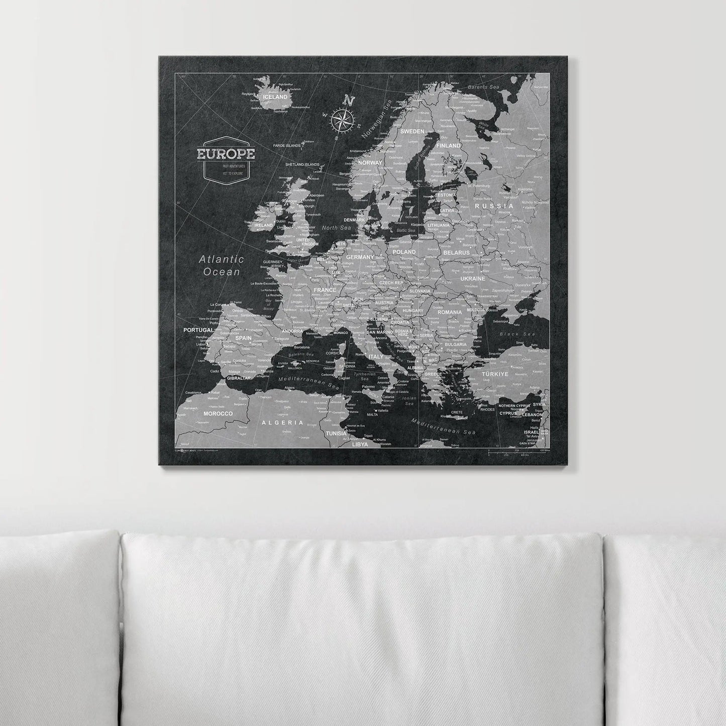 Push Pin Europe Map: Modern Slate (Pins Included)