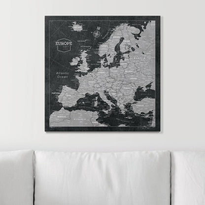 Push Pin Europe Map: Modern Slate (Pins Included)