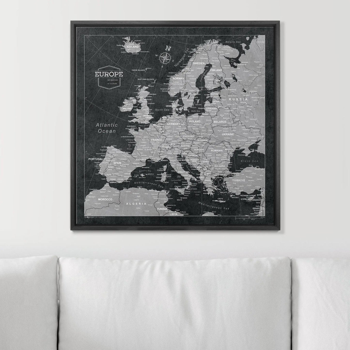 Push Pin Europe Map: Modern Slate (Pins Included)