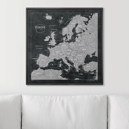 Push Pin Europe Map: Modern Slate (Pins Included)