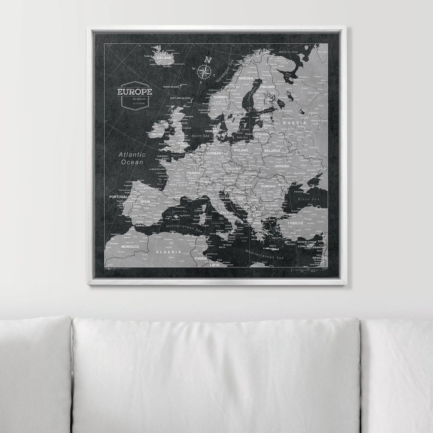 Push Pin Europe Map: Modern Slate (Pins Included)