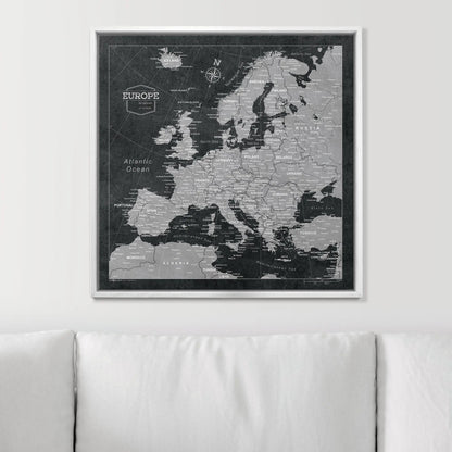 Push Pin Europe Map: Modern Slate (Pins Included)
