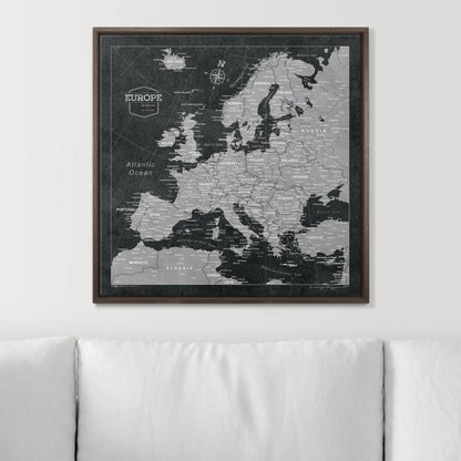 Push Pin Europe Map: Modern Slate (Pins Included)