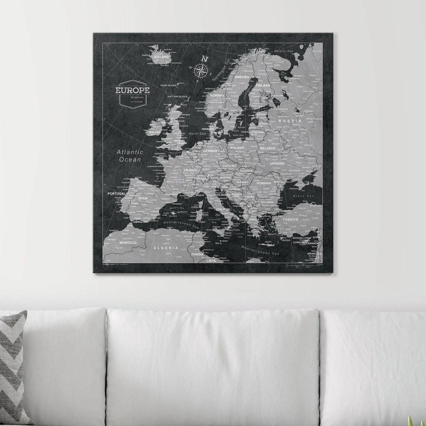 Push Pin Europe Map: Modern Slate (Pins Included)