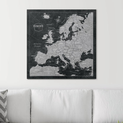Push Pin Europe Map: Modern Slate (Pins Included)