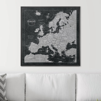 Push Pin Europe Map: Modern Slate (Pins Included)