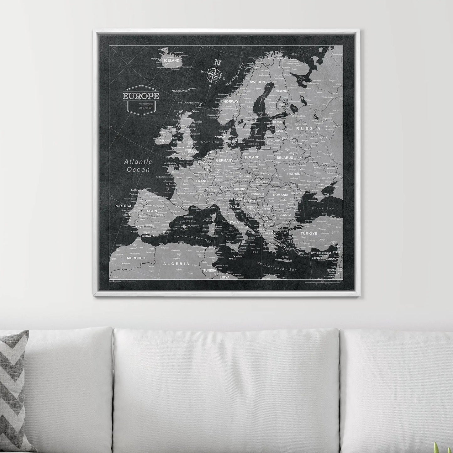 Push Pin Europe Map: Modern Slate (Pins Included)