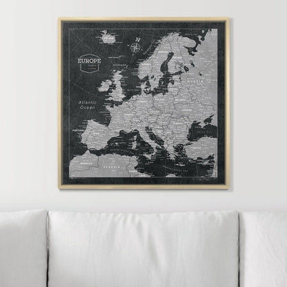 Push Pin Europe Map: Modern Slate (Pins Included)