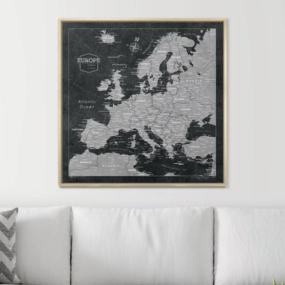 Push Pin Europe Map: Modern Slate (Pins Included)