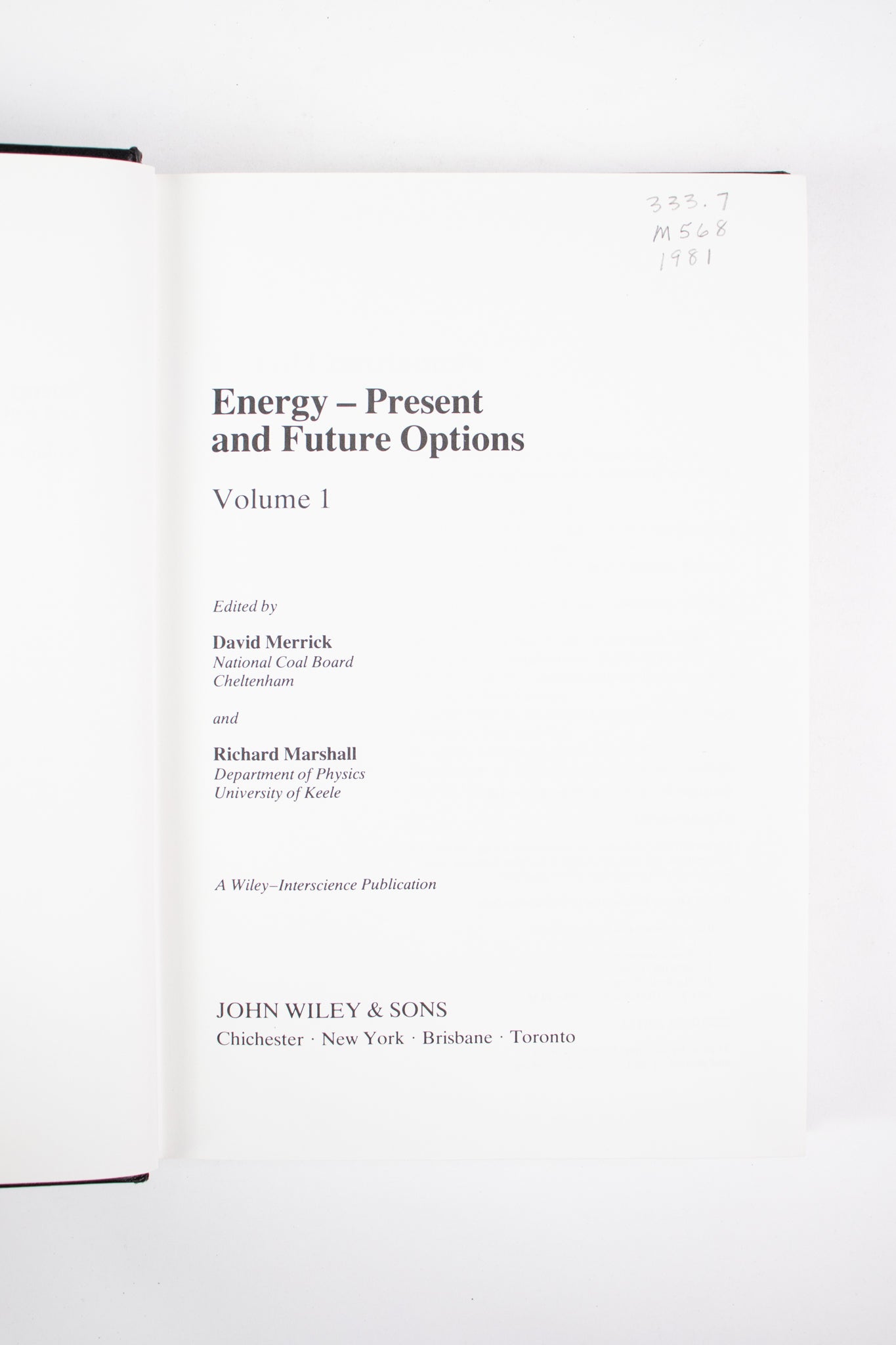 Energy - Present and Future Options Volume 1