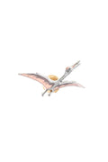 Metallic pterodactyl figurine on a white background