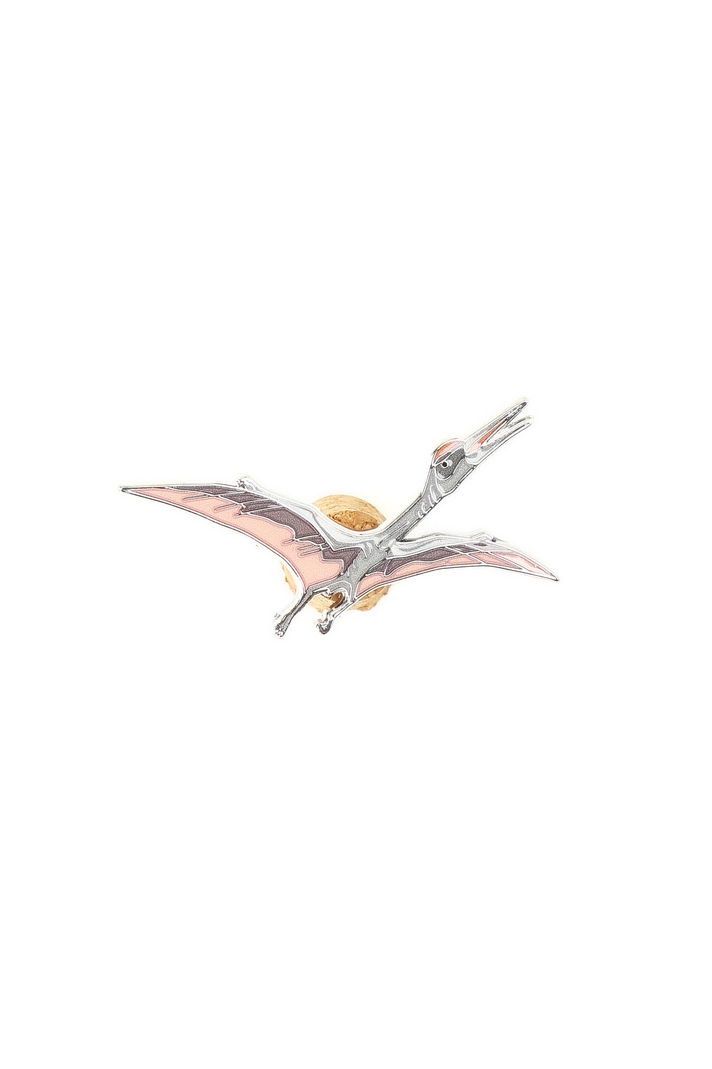 Metallic pterodactyl figurine on a white background